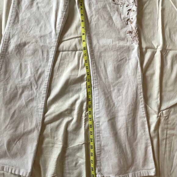 Sugar Doll White Cream Denim Jeans with Floral Embroidery and Embellishments - Picture 8 of 13